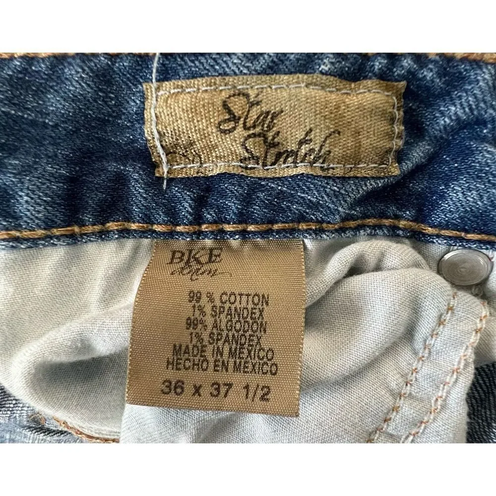 BKE Medium Wash Mid-Rise Boot Cut Denim Jeans With Some Wear On Hems